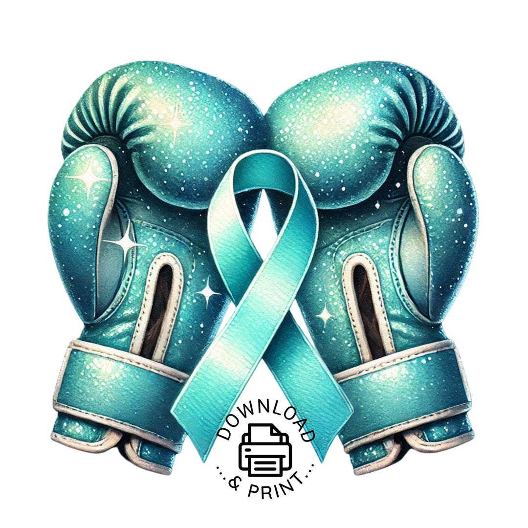 Teal Boxing Gloves Ribbon Clipart, Ovarian Cancer Awareness (PNG) - Etsy