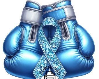 Colon Cancer Clipart, Blue Ribbon Boxing Gloves Clipart, Blue Boxing Gloves and Ribbon PNG Clipart, Colon Cancer Awareness Clipart PNG