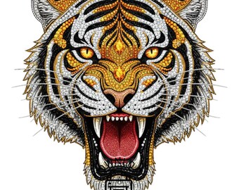 Luxury Tiger Head PNG | Rhinestone Jewel Tiger Digital Download | Sparkling Bling Big Cat Sublimation Design