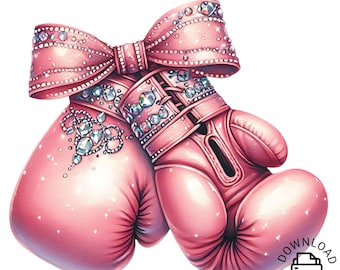 Pink Boxing Gloves PNG | Digital Download | Pink Gloves and Ribbon PNG | Sports Sublimation | Box Boxing Gloves png | Boxer Sublimation png