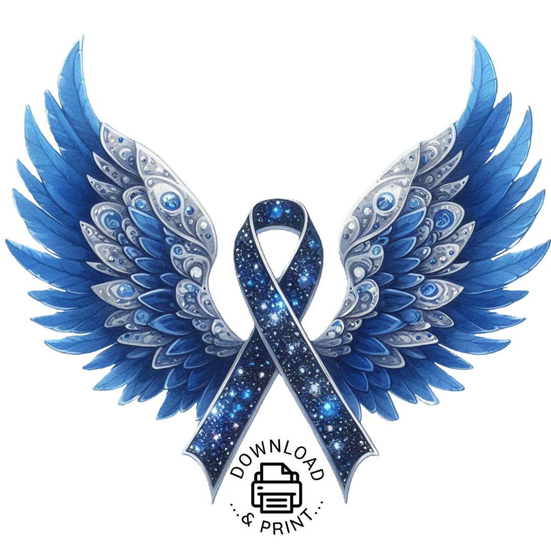 Navy Blue Angel Wings Ribbon, Cancer Awareness PNG (digital Download ...