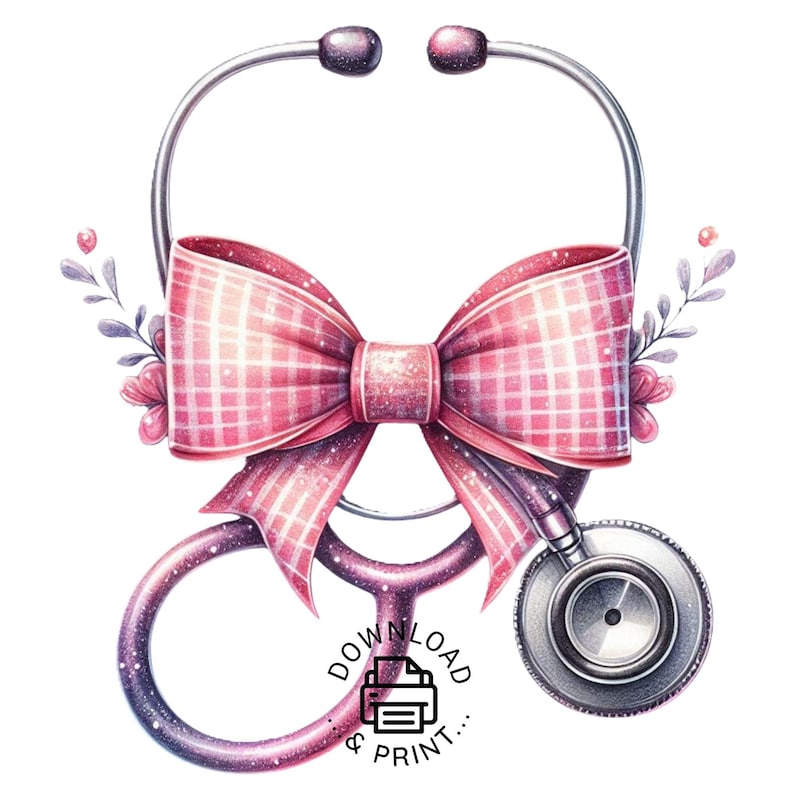 Pink Stethoscope Nurse PNG Clipart, Pink Ribbon Bow PNG, Sublimation ...
