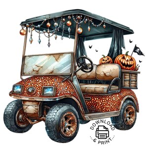 ハロウィーンのゴルフカートのクリップアート、茶色のパステルカラーのゴルフカートのクリップアート、ゴルファー PNG 商用利用ハロウィーンの車ゴルフカート PNG イラスト ゴルフクラブ