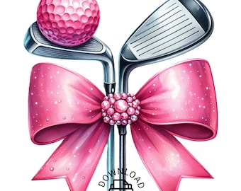 GOLF Clipart, Golf Png, Watercolor Pink Ribbon Golf Club Clipart, Golf png, Golf Ball Club and Tee, Golf Sublimation, Golf Clipart, Golf Tee