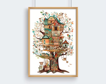 Digital Print Treehouse Wall Art Print Children Wall Decor Art Nursery Printable Treehouse Design