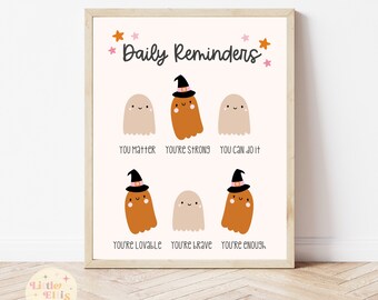 Cute Halloween Print, Daily Reminders Print, Cute Ghost Print, Daily Affirmations Print, Cute Halloween Decor, Instant Download, Print