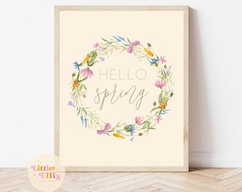Spring Print, Spring Printable, Hello Spring Print, Hello Spring Printable, Spring Digital Print, Spring Wall Art, Spring Decor, Spring Art