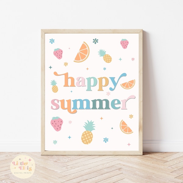 Happy Summer Print, Happy Summer Printable, Fruit Print, Summer Print, Summer Printable, Summer Prints, Summer Decor, Instant Download