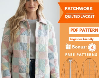 Patchwork Jacket Sewing Pattern - Quilted Floral Coat PDF, Easy Beginner Pattern