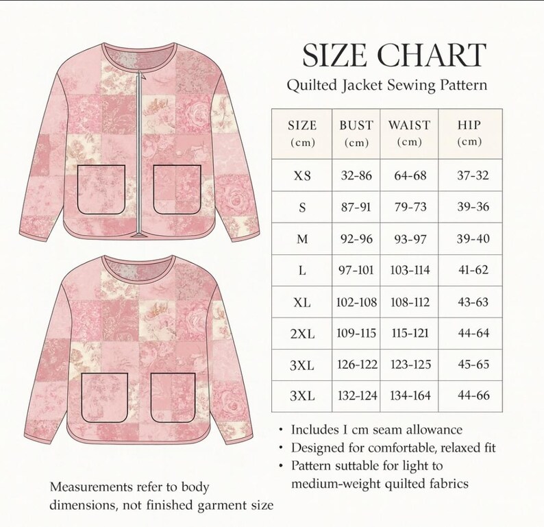 Patchwork Jas Naaipatroon - Gewatteerde Jas met Bloemenmotief PDF, Eenvoudig Beginnerspatroon afbeelding 5