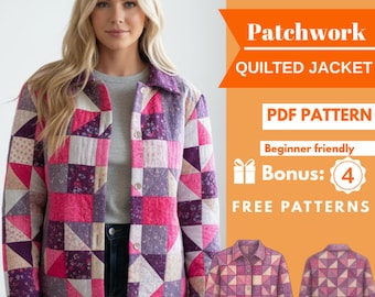Patchwork Jacket Sewing Pattern - Quilted Floral Coat PDF, Easy Beginner Pattern