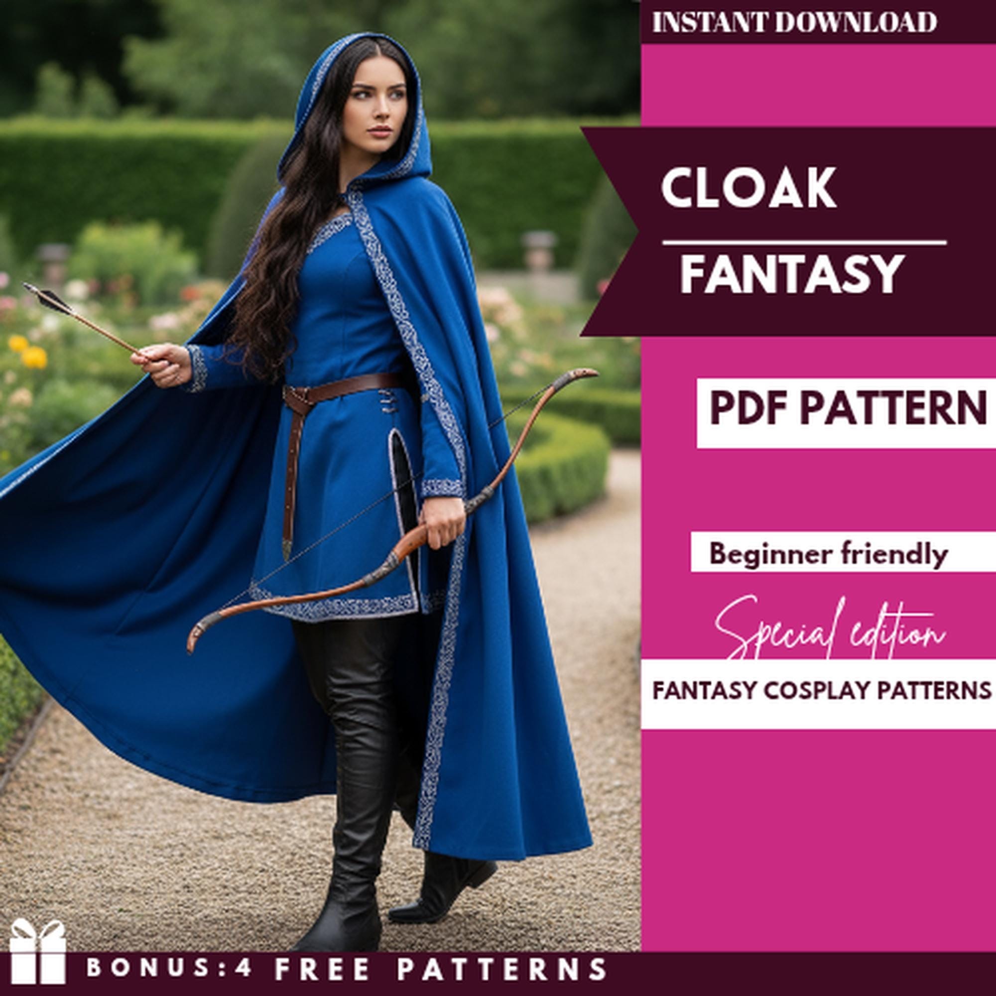 Medieval Hooded Cloak Pattern PDF – Cape Sewing Pattern for Cosplay ...