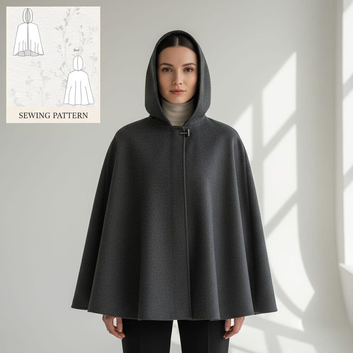Women’s Hooded Cape Sewing Pattern PDF | Elegant Cloak Coat Pattern ...