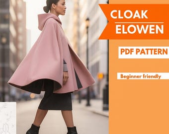 Women’s Hooded Cape Sewing Pattern PDF | Elegant Cloak Coat Pattern | XS–XXXL Sizes | Easy Printable Pattern