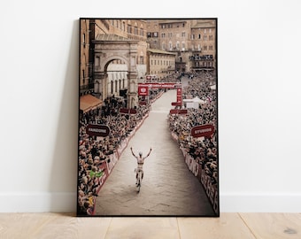 Tadej Pogačar Victory Print | Strade Bianche 2025 | World Champion Finish Line | Cycling Art