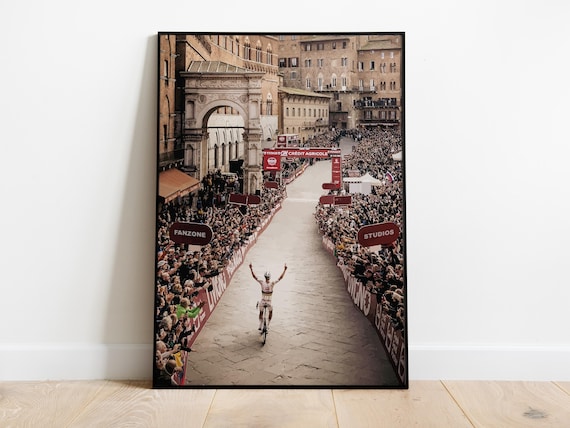 Tadej Pogačar Victory Print | Strade Bianche 2025 | World Champion Finish Line | Cycling Art