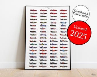 DIGITAL DOWNLOAD | UPDATED 2025 Formula 1 World Champions Cars | History of F1 1950-2025 | Poster Print | Mclaren Lando Norris
