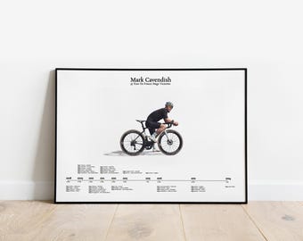 Mark Cavendish Tour de France Radsportposter | 35 Bühnensiege Rekordsieger Sieg 2007-2024 | Manx Missile Druck Wandkunst Geschenk