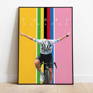 Tadej Pogačar Tríplice Coroa do Ciclismo 2024 | UAE Team Emirates | Tour De France Giro d'Italia UCI Road World Championships | Impressão de pôster