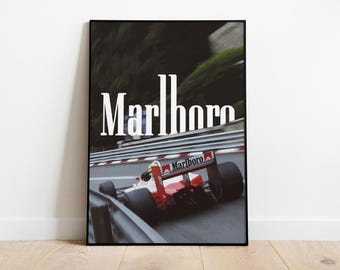 Vintage Marlboro McLaren F1 Poster | Ayrton Senna Formula 1 Racing Art | Classic F1 Wall Decor