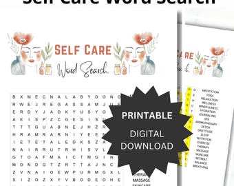 Self-Care Word Search Puzzle: Wellness Activity (Digital Download)