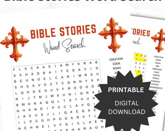 Bible Stories Word Search Puzzle: Sunday School Christian Game (PDF Download)