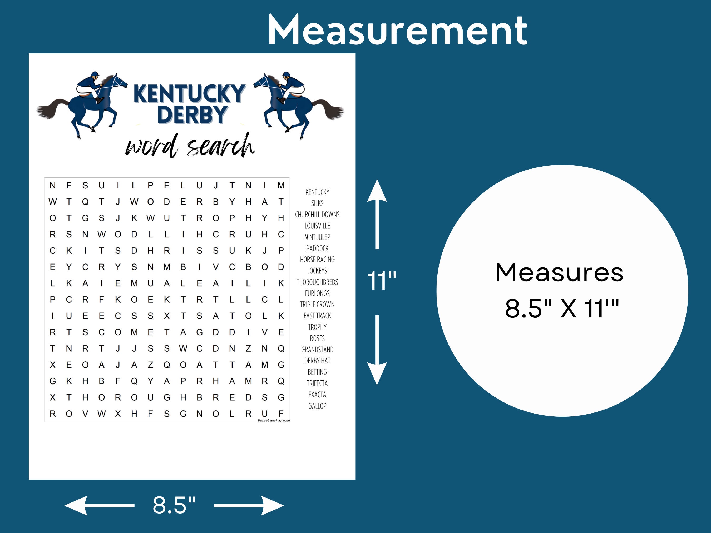 Kentucky Derby Word Search Puzzle: Horse Racing Party Game, Printable ...