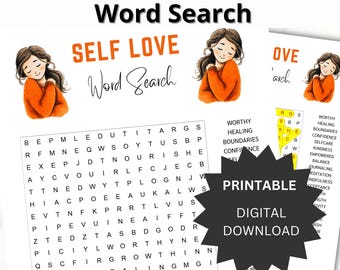 Self Love Word Search Puzzle: Mindfulness Therapy Worksheet (PDF)