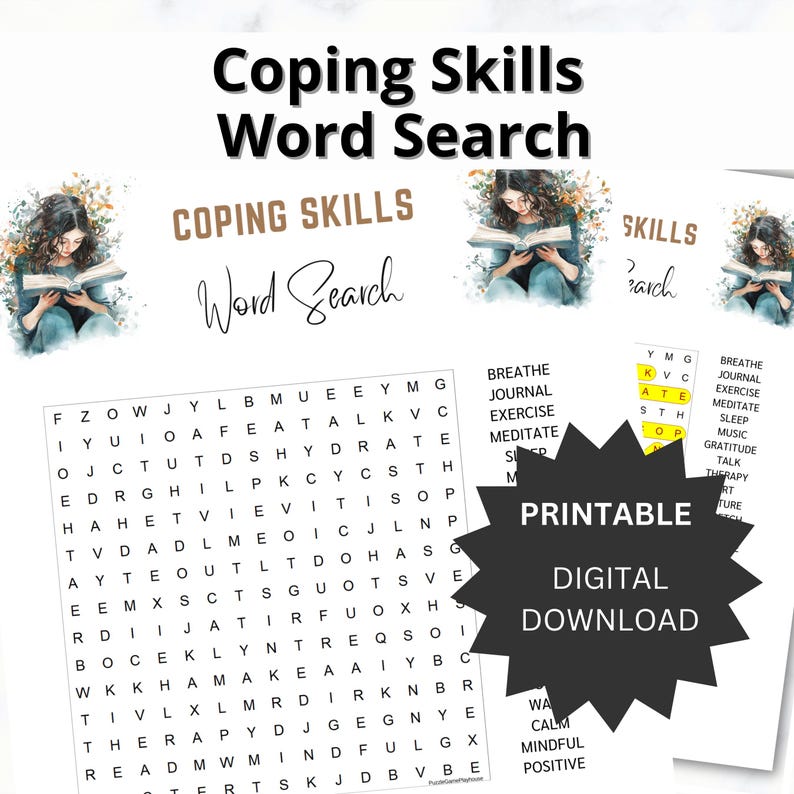 Coping Skills Word Search Puzzle: Emotional Regulation Activity (PDF ...