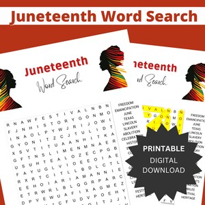 Juneteenth Celebration Printable Word Search - Educational Activity - Black History Game - African American History