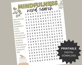 Puzzle de recherche de mots de pleine conscience imprimable | Activité relaxante et stimulante