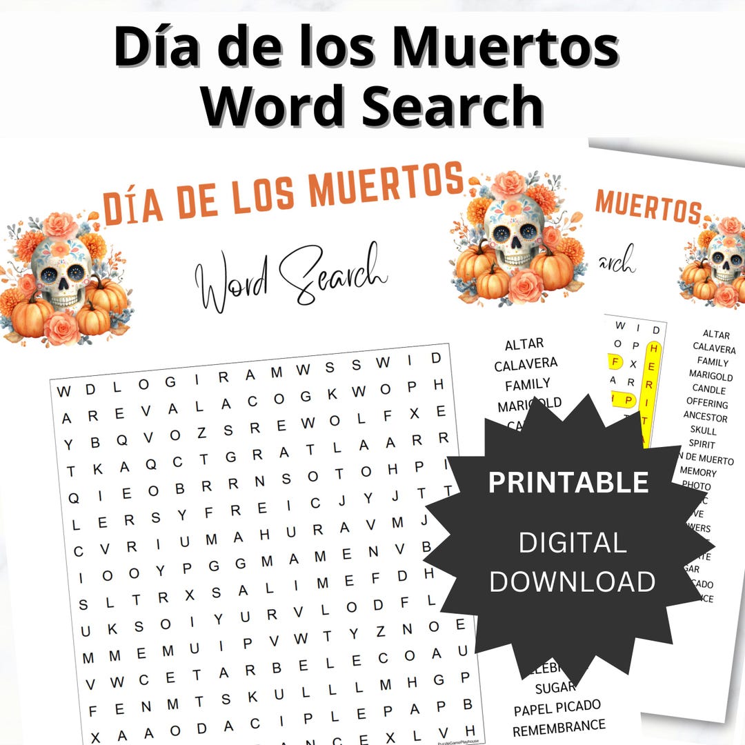 Día De Los Muertos Word Search Puzzle: Sugar Skull Activity (digital ...