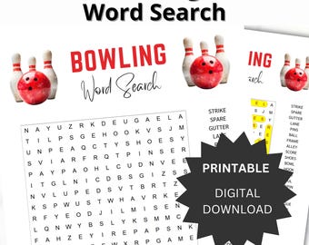 Bowling Word Search Puzzle: Printable Birthday Party Game (PDF Download
