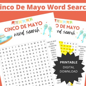 Cinco de Mayo Word Search Puzzle - Mexican Fiesta Printable Party Game for All Ages - Fun Search A Word Educational Activity