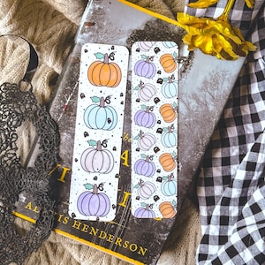 Halloween Pumpkin Patch Laminated Bookmark: Double-Sided Fall Design
