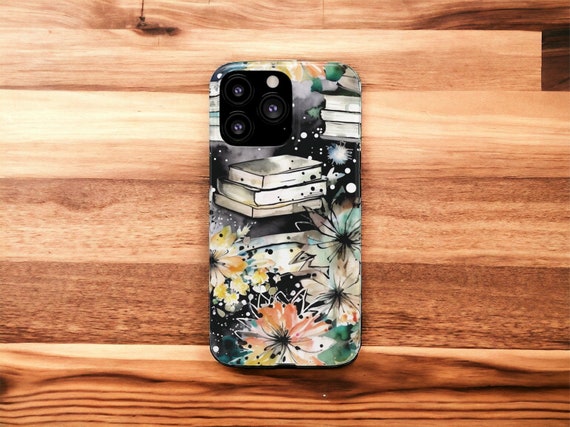 Floral Books Watercolor Phone Case: Impact-Resistant Polycarbonate