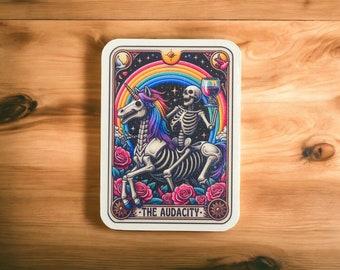 The Audacity Tarot Sticker: Skeleton Unicorn Die Cut Vinyl Decal