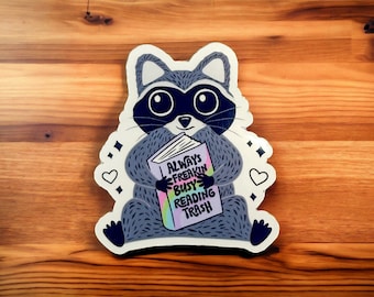 Reading Raccoon Sticker: Bookish Trash Panda Vinyl Decal