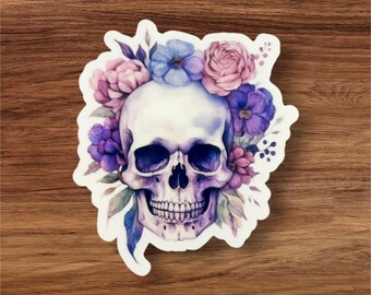 Watercolour Floral Skull Sticker | reading journal | smut | stationery | latop | kindle sticker | romance reader