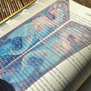 Transparent Stained Glass Window Bookmark - Blush and Blue Dragon