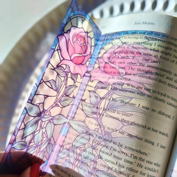 Transparent Stained Glass Window Bookmark - Pink Rose
