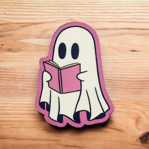 Fantasma che legge un adesivo libro/Bookish/Book nerd/regalo/Lettura/Bookish merch/kindle/kindle decalcomania/bullet journal/BookTok/Vinyl/halloween/spettrale