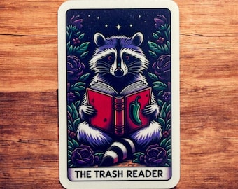 Trash Reader Raccoon Tarot Sticker: Die Cut Vinyl Decal