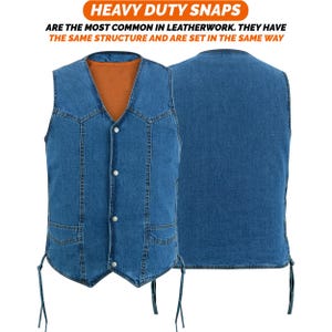 Men&#39;s Denim Motorbike Vest No Collar V Shape Water Dust Repellent Hidden Pockets Biker Blue Vest