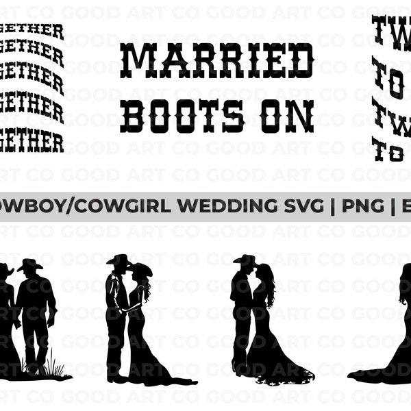 Country Wedding SVG | Bride and Groom, Western, Married Couple, Wedding Clipart, Wedding Silhouettes, Bride dxf, AI, cowboy, cowgirl, saddle