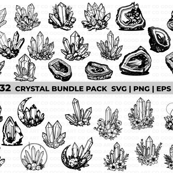 Crystal svg bundle, agate, magic stone, celestial svg, diamond, crystal cut file, moon crystal, gemstone svg, crescent moon svg, mystic svg