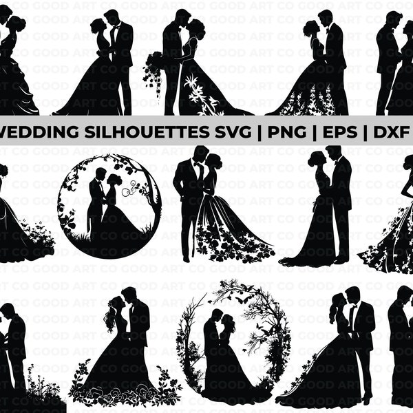 Wedding SVG | Bride and Groom SVG | Newlyweds svg | Married Couple SVG | Wedding Clipart | Wedding Silhouettes | Engagement svg | Bride dxf