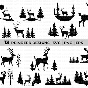 Reindeer bundle (13), reindeer svg, flying reindeer svg, reindeer silhouette, deer svg, reindeer png, reindeer clipart, reindeer cricut