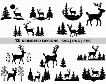 Renbunt (13), ren-svg, flygande ren-svg, rensilhuett, hjort-svg, ren-png, ren-clipart, ren-cricut