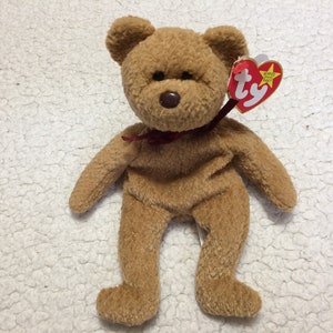 Very RARE CURLY Bear Beanie Baby Multiple Tag ERRORS, P.E. Pellets, 1993
